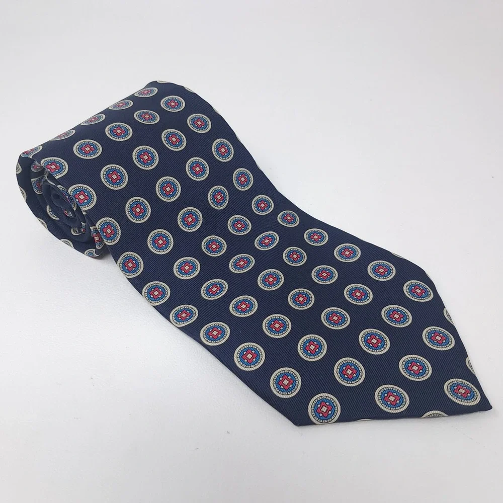 Vtg Christian Dior Monsieur Tie Navy Blue Geometric Silk Woven Italy Made USA
